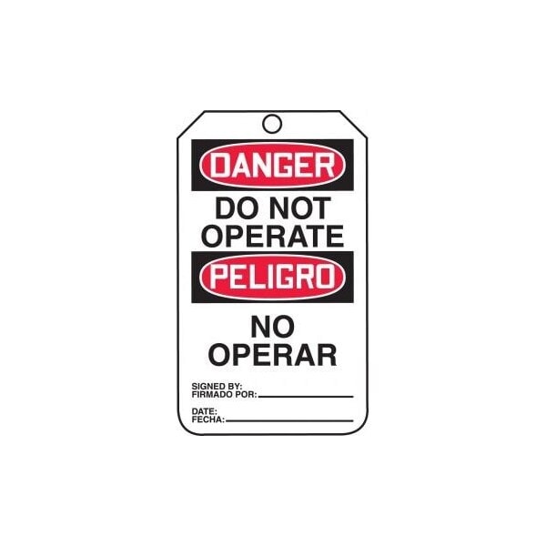Accuform Safety Tags, DANGER DO NOT OPERATE BILINGUAL SPANISH-MEXICAN, 5.75in x 3.25in, RP-Plastic, 5PK TMS109PTM - main